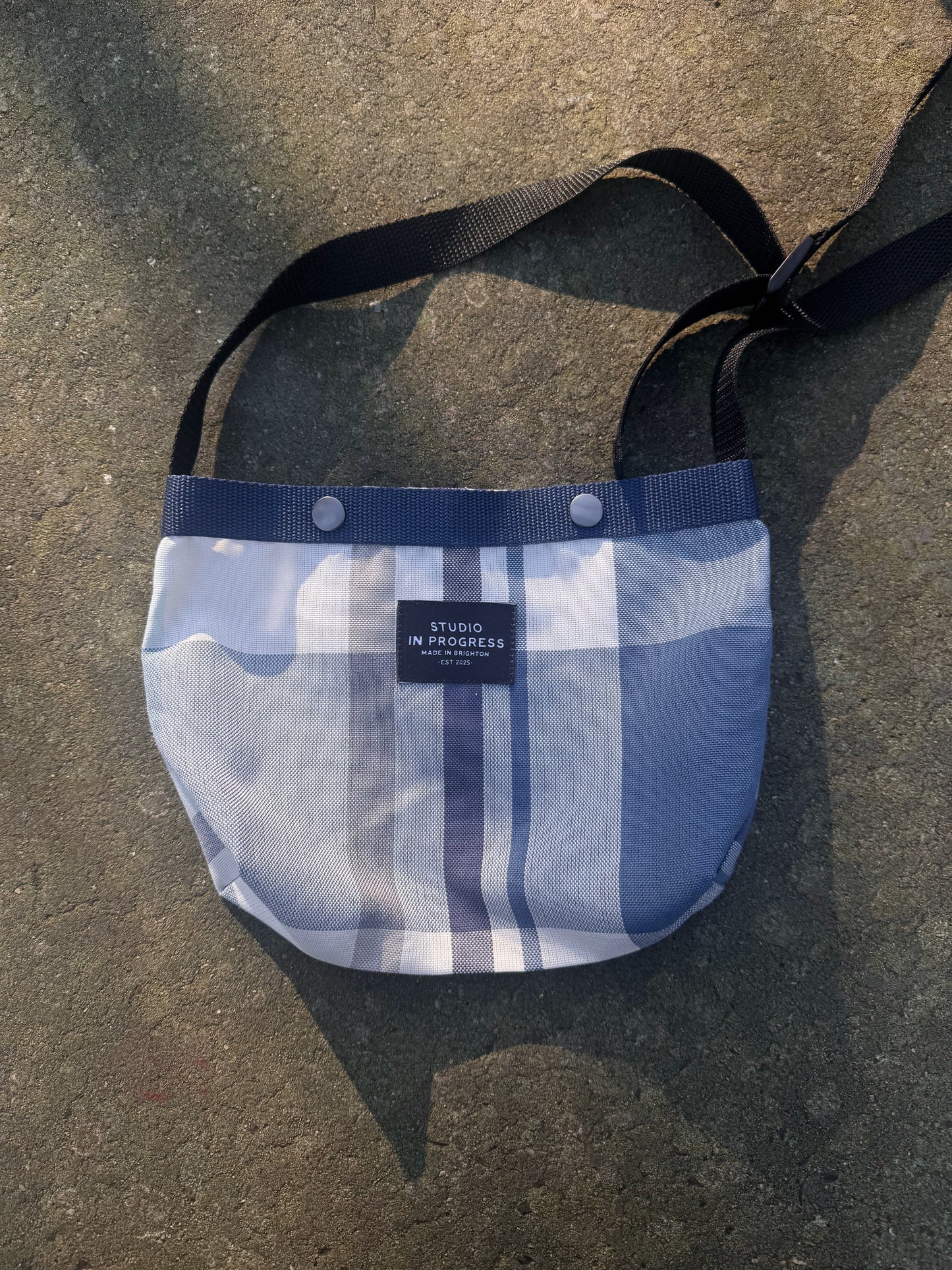 Blue Check Woven Webbing Bag