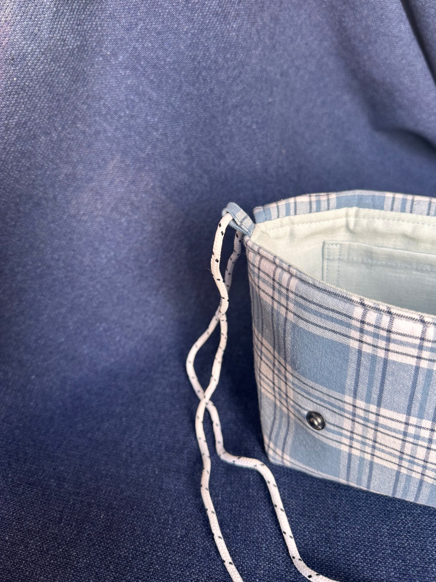 Mini Satchel 019 - Blue Check Secondhand Cotton