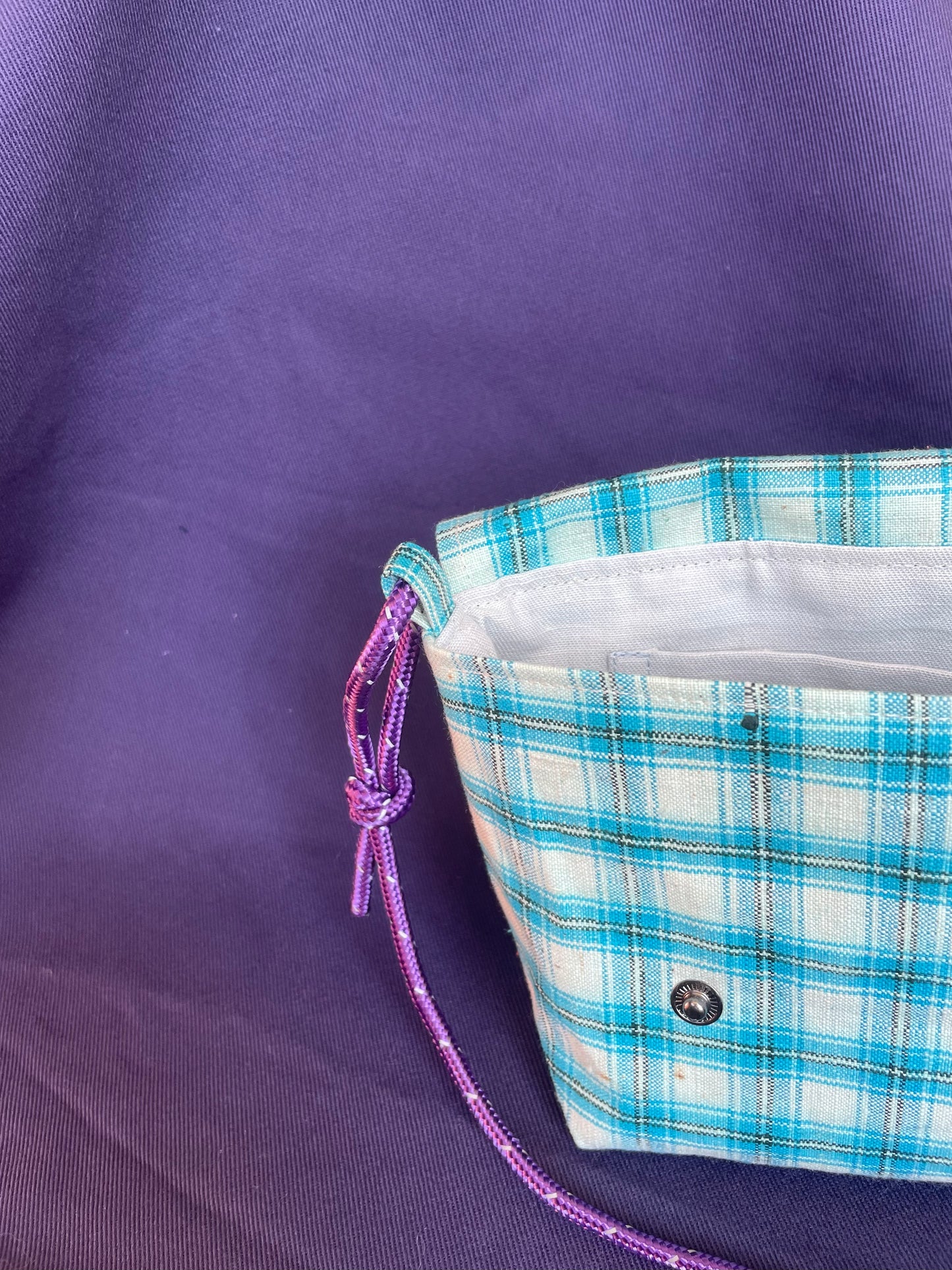 Mini Satchel 022 - Blue Vintage Handwoven Check