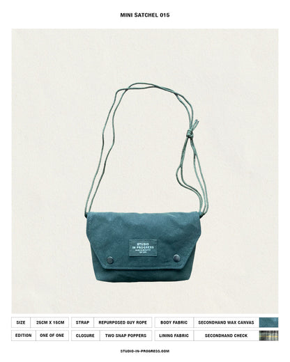 Mini Satchel 015 - Green  Repurposed Wax Canvas