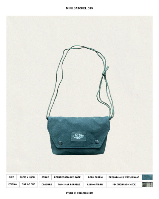 Mini Satchel 015 - Green  Repurposed Wax Canvas