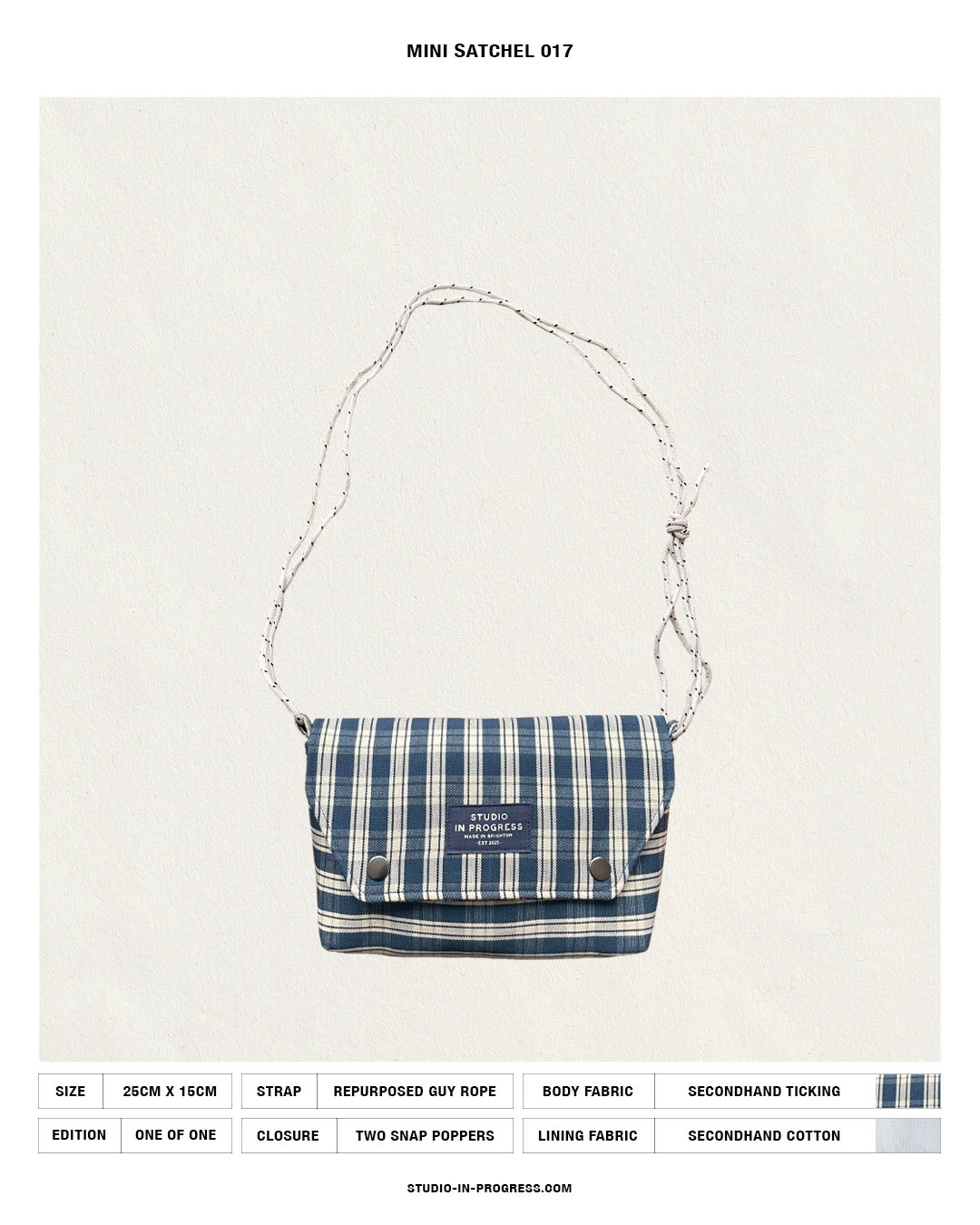 Mini Satchel 017 - Blue Secondhand Ticking