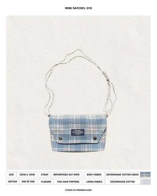 Mini Satchel 019 - Blue Check Secondhand Cotton