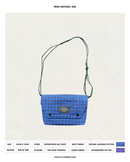 Mini Satchel 020 - Blue Check Vintage Japanese Cotton