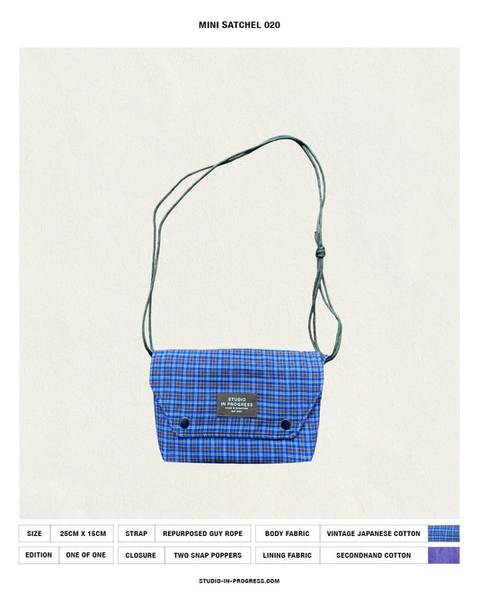 Mini Satchel 020 - Blue Check Vintage Japanese Cotton