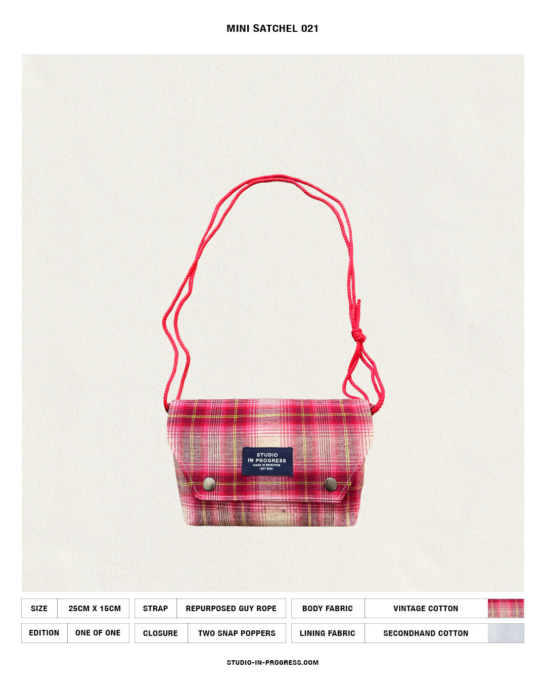 Mini Satchel 021 - Red Vintage Handwoven Check