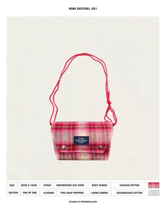 Mini Satchel 021 - Red Vintage Handwoven Check