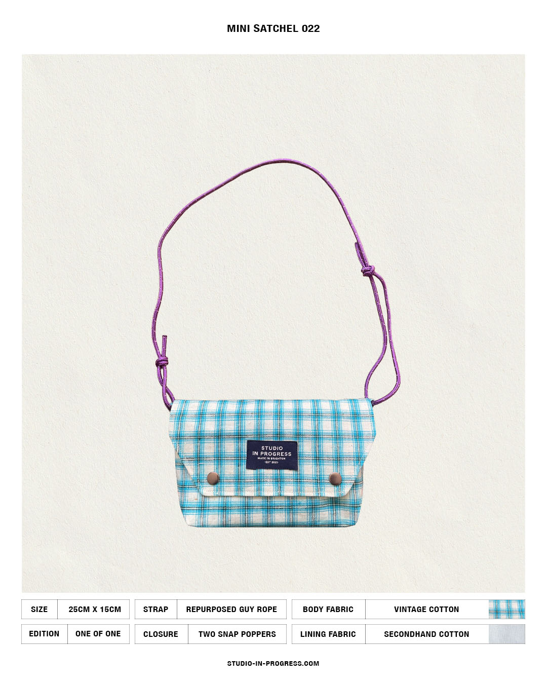 Mini Satchel 022 - Blue Vintage Handwoven Check