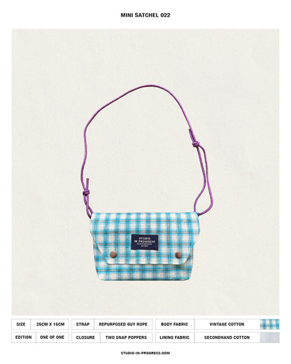 Mini Satchel 022 - Blue Vintage Handwoven Check