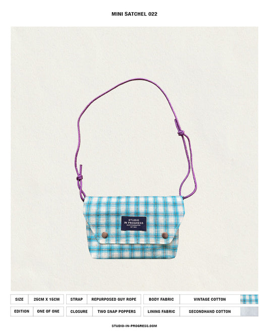 Mini Satchel 022 - Blue Vintage Handwoven Check