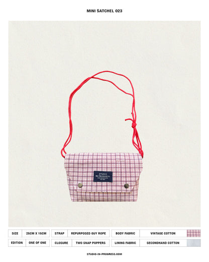 Mini Satchel 023 - Pink Vintage Handwoven Check