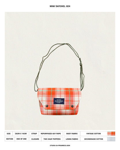 Mini Satchel 024 - Orange Vintage Handwoven Check