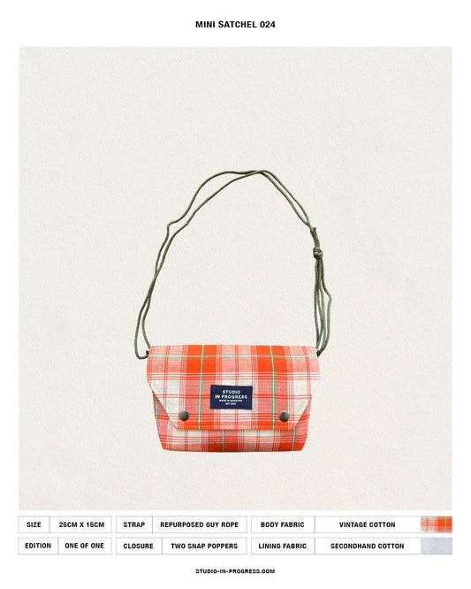 Mini Satchel 024 - Orange Vintage Handwoven Check