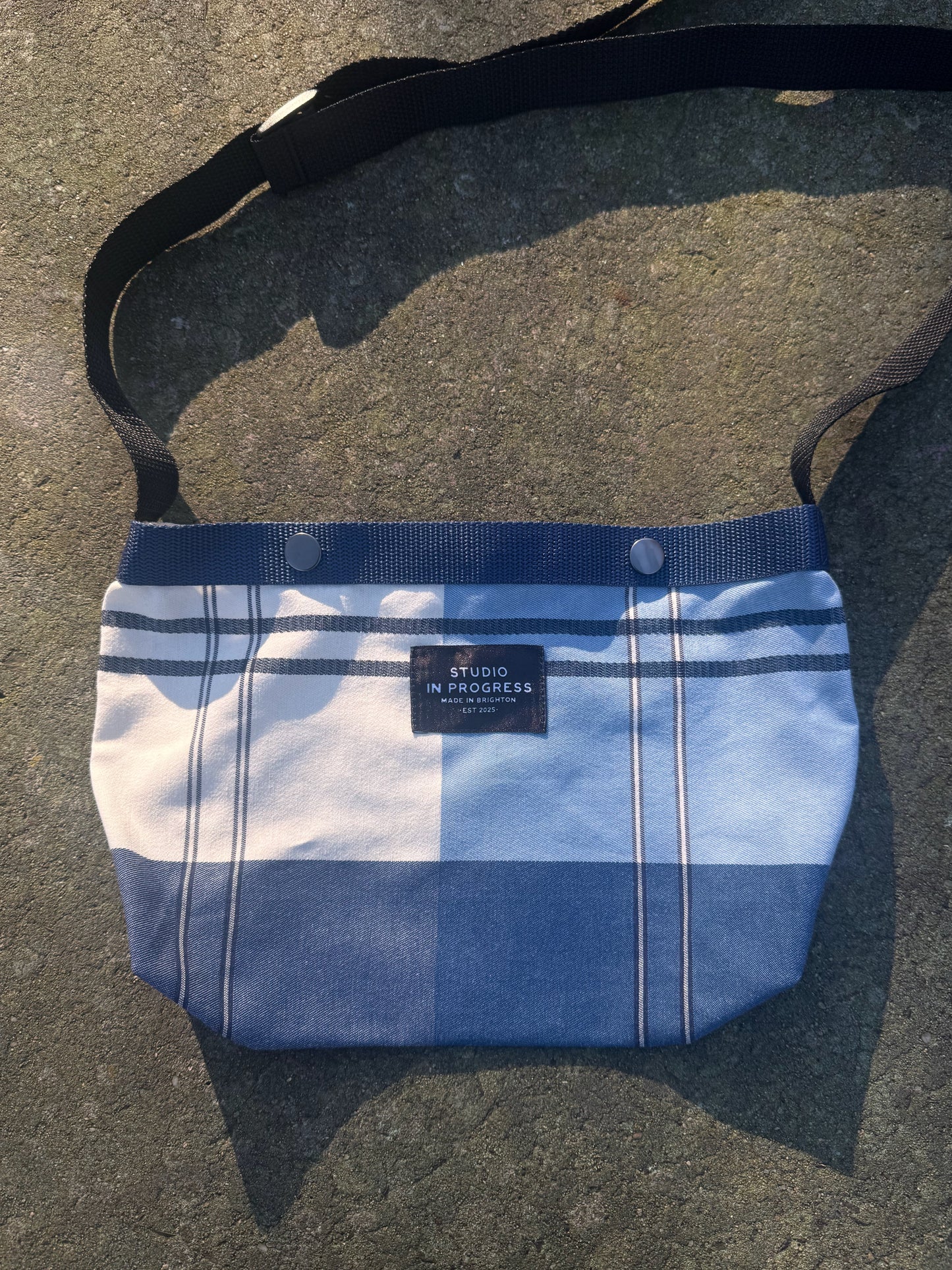 Blue Check Cotton Webbing Bag