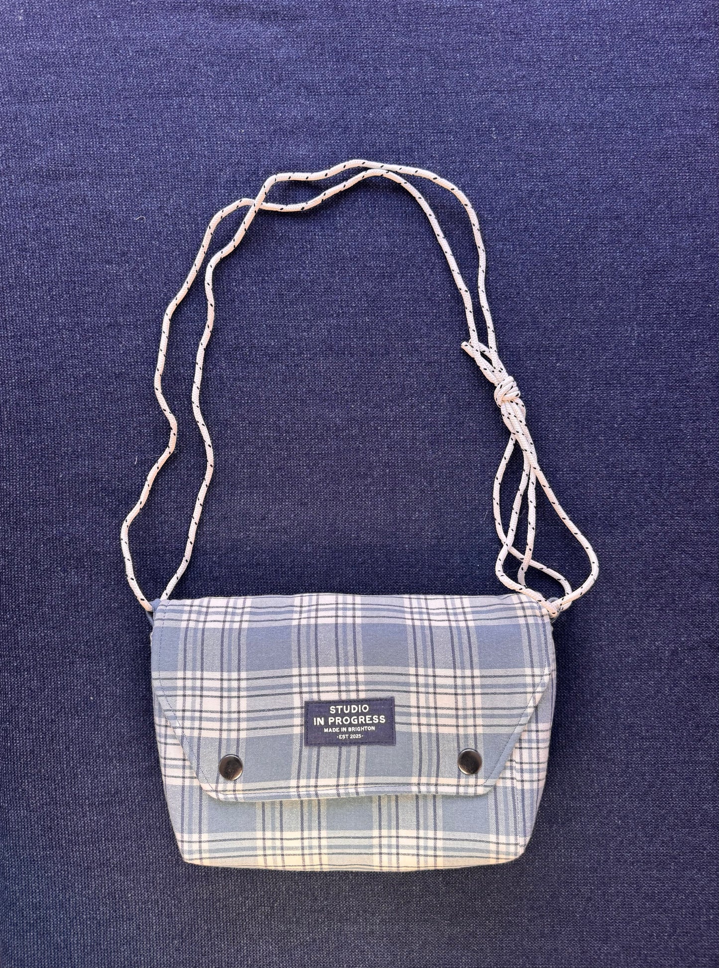 Mini Satchel 019 - Blue Check Secondhand Cotton