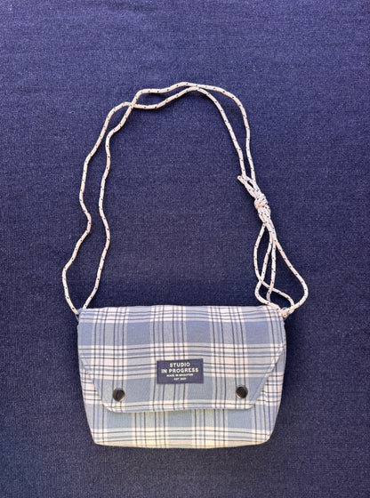 Mini Satchel 019 - Blue Check Secondhand Cotton