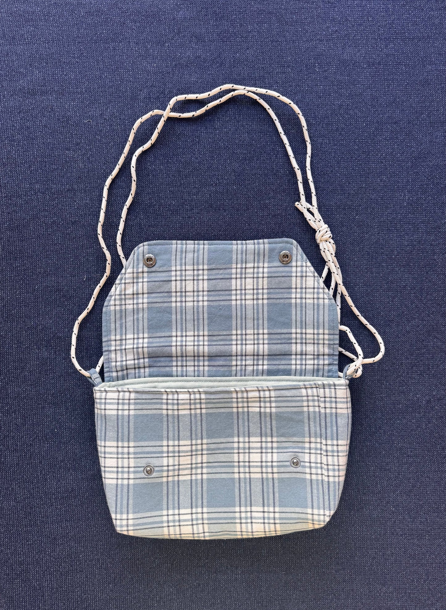 Mini Satchel 019 - Blue Check Secondhand Cotton
