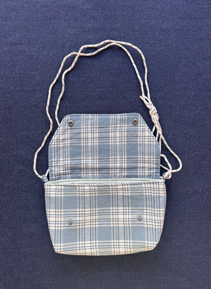 Mini Satchel 019 - Blue Check Secondhand Cotton