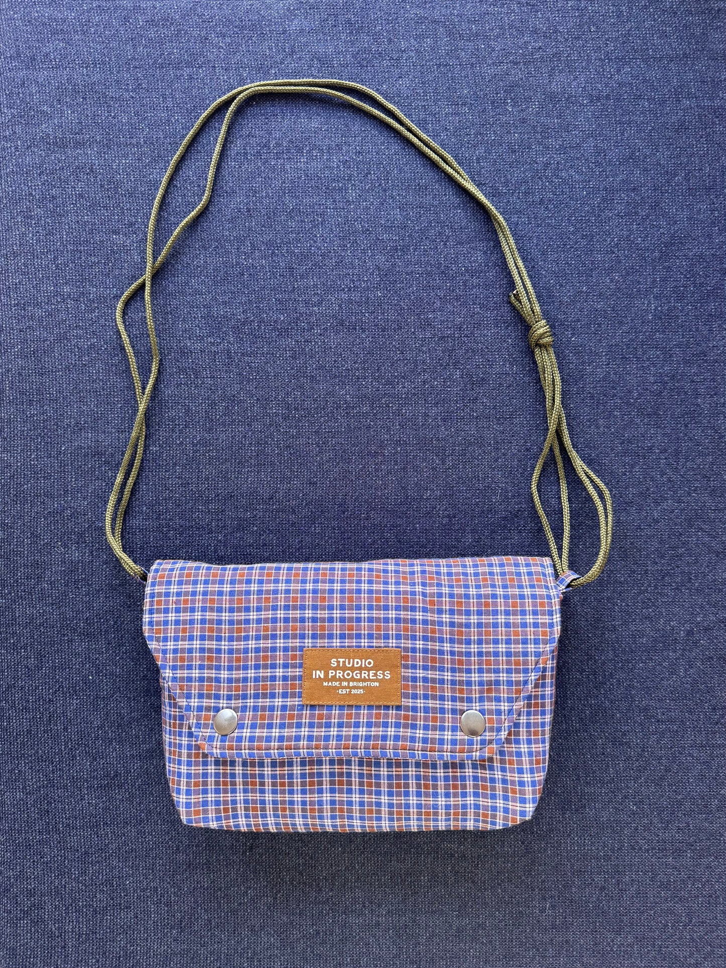 Mini Satchel 020 - Blue Check Vintage Japanese Cotton