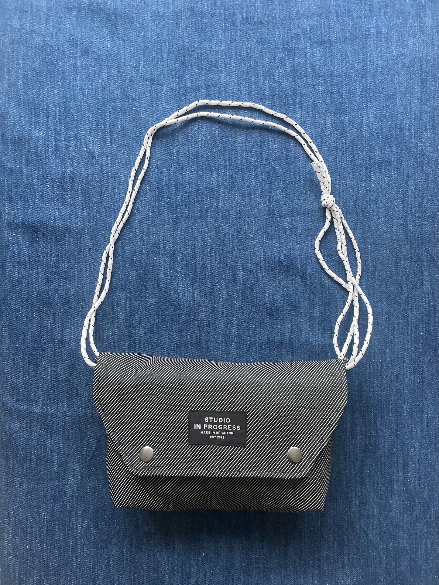 Mini Satchel 013 - Black Stripe Secondhand Denim