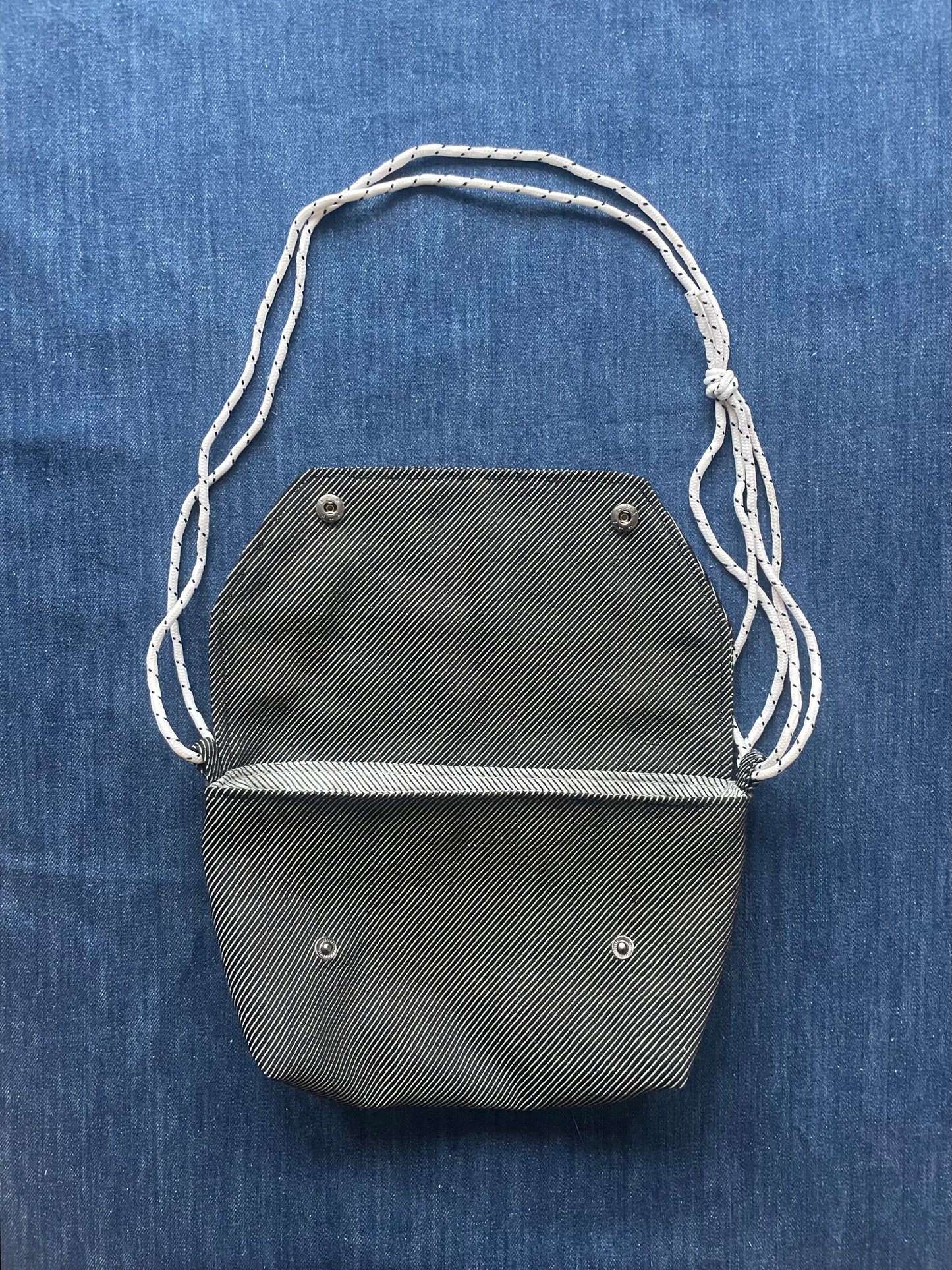 Mini Satchel 013 - Black Stripe Secondhand Denim