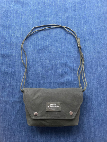 Mini Satchel 015 - Green  Repurposed Wax Canvas