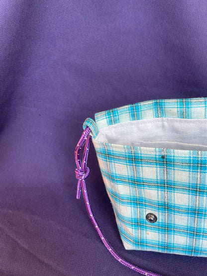 Mini Satchel 022 - Blue Vintage Handwoven Check