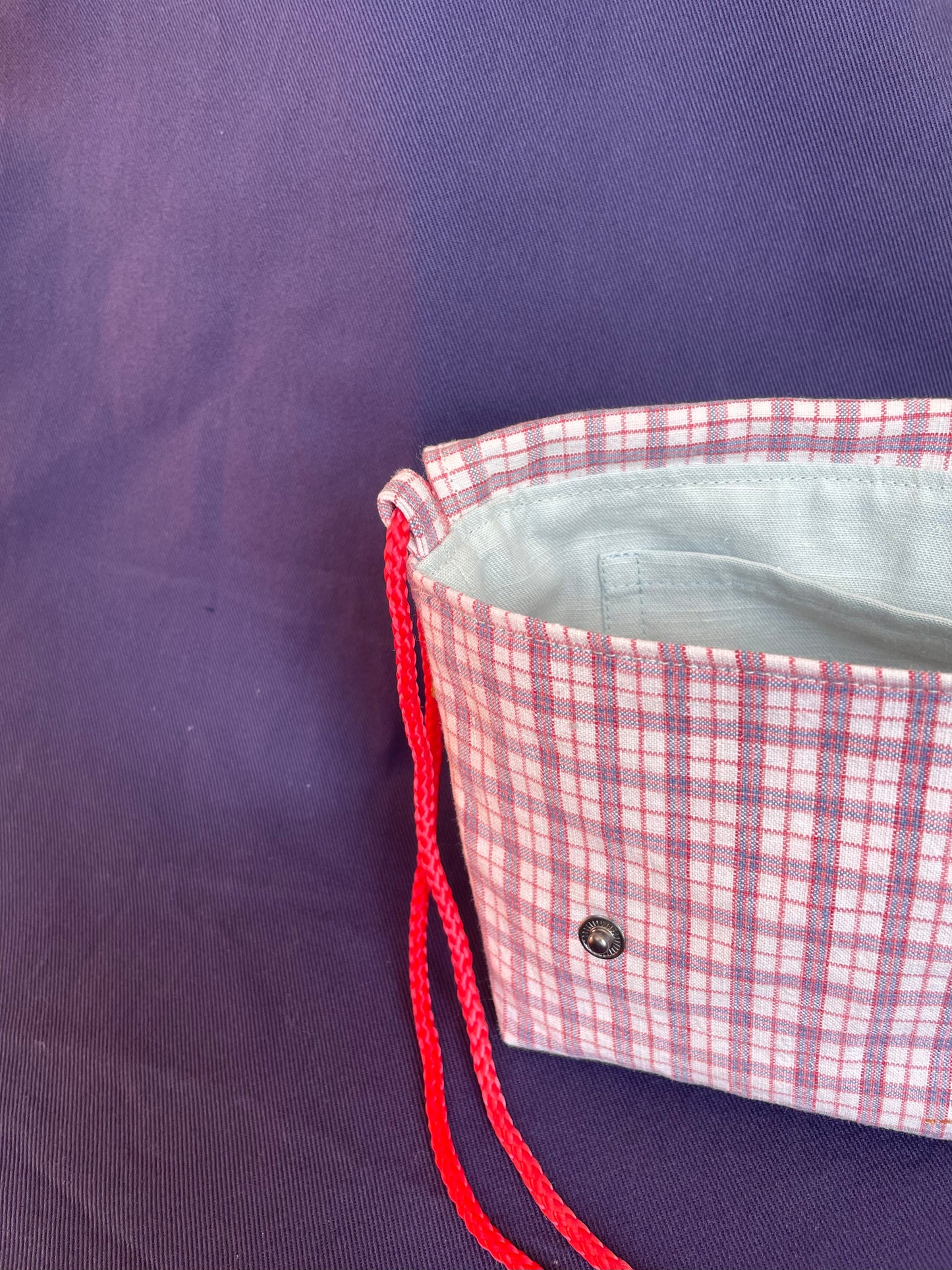 Mini Satchel 023 - Pink Vintage Handwoven Check