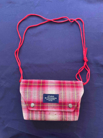 Mini Satchel 021 - Red Vintage Handwoven Check