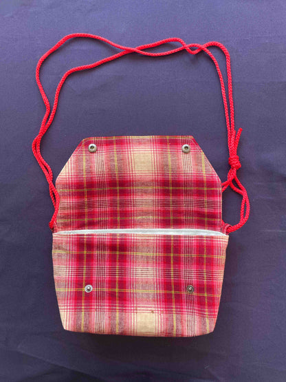 Mini Satchel 021 - Red Vintage Handwoven Check