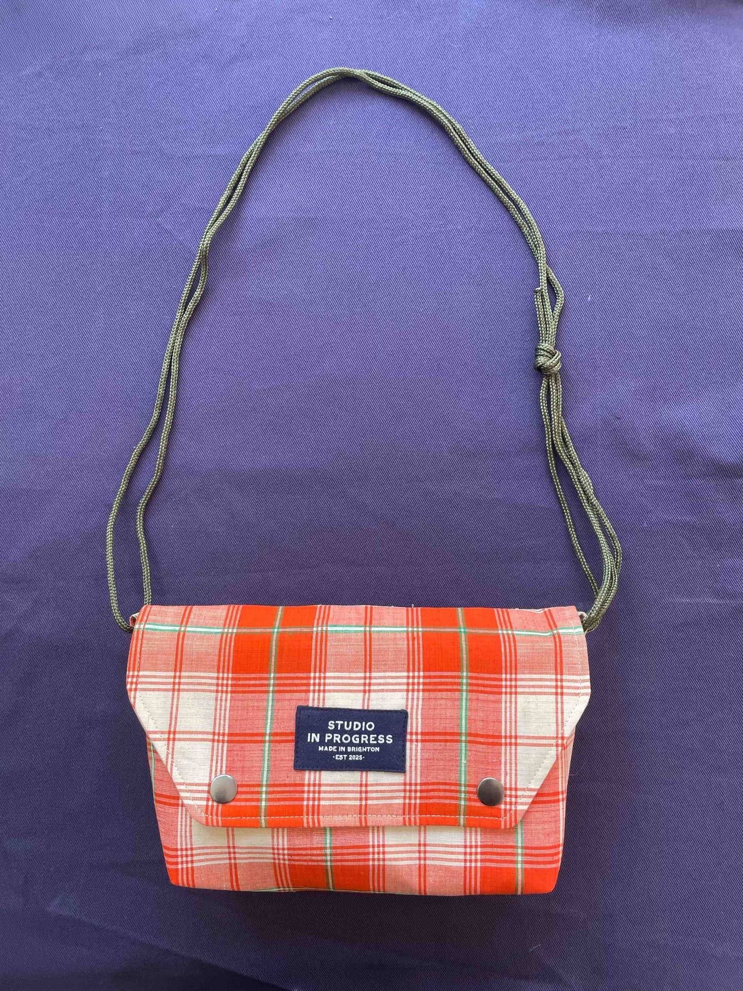Mini Satchel 024 - Orange Vintage Handwoven Check