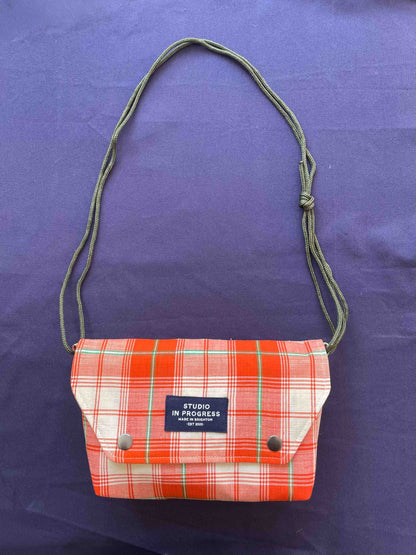 Mini Satchel 024 - Orange Vintage Handwoven Check