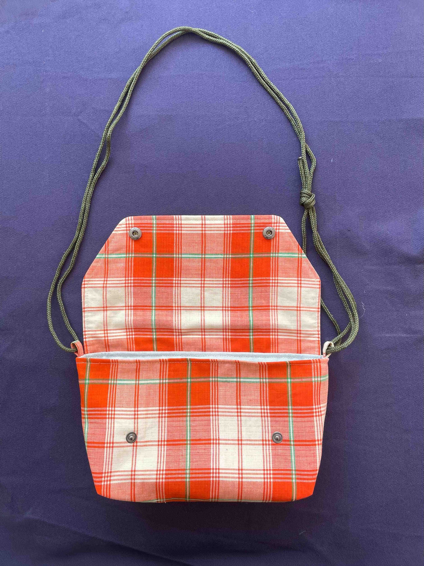 Mini Satchel 024 - Orange Vintage Handwoven Check