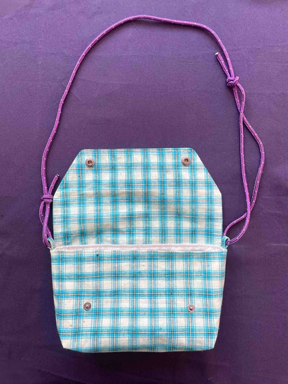 Mini Satchel 022 - Blue Vintage Handwoven Check
