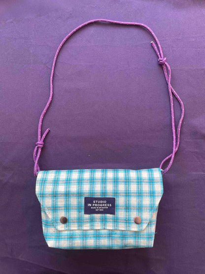 Mini Satchel 022 - Blue Vintage Handwoven Check