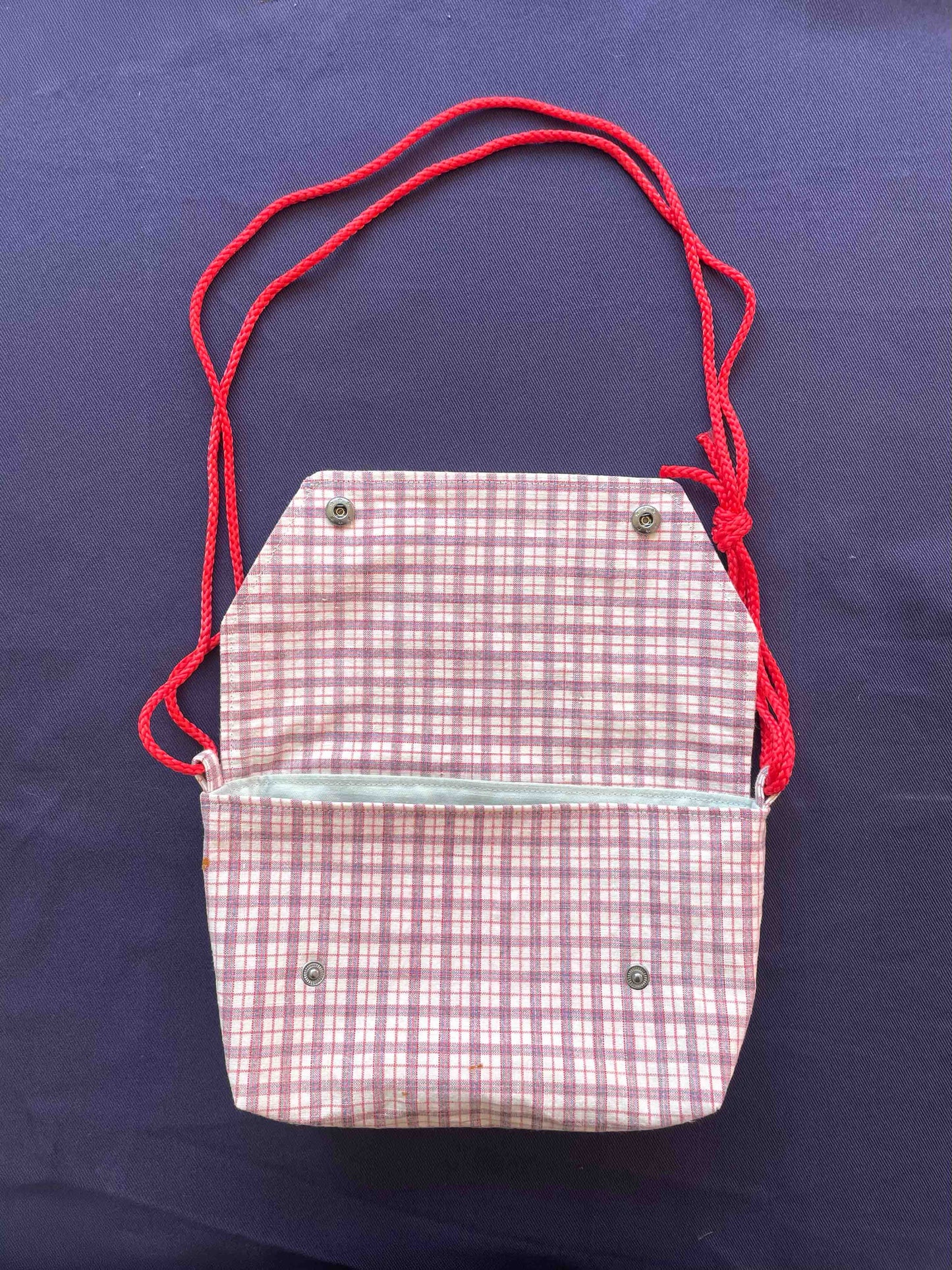 Mini Satchel 023 - Pink Vintage Handwoven Check
