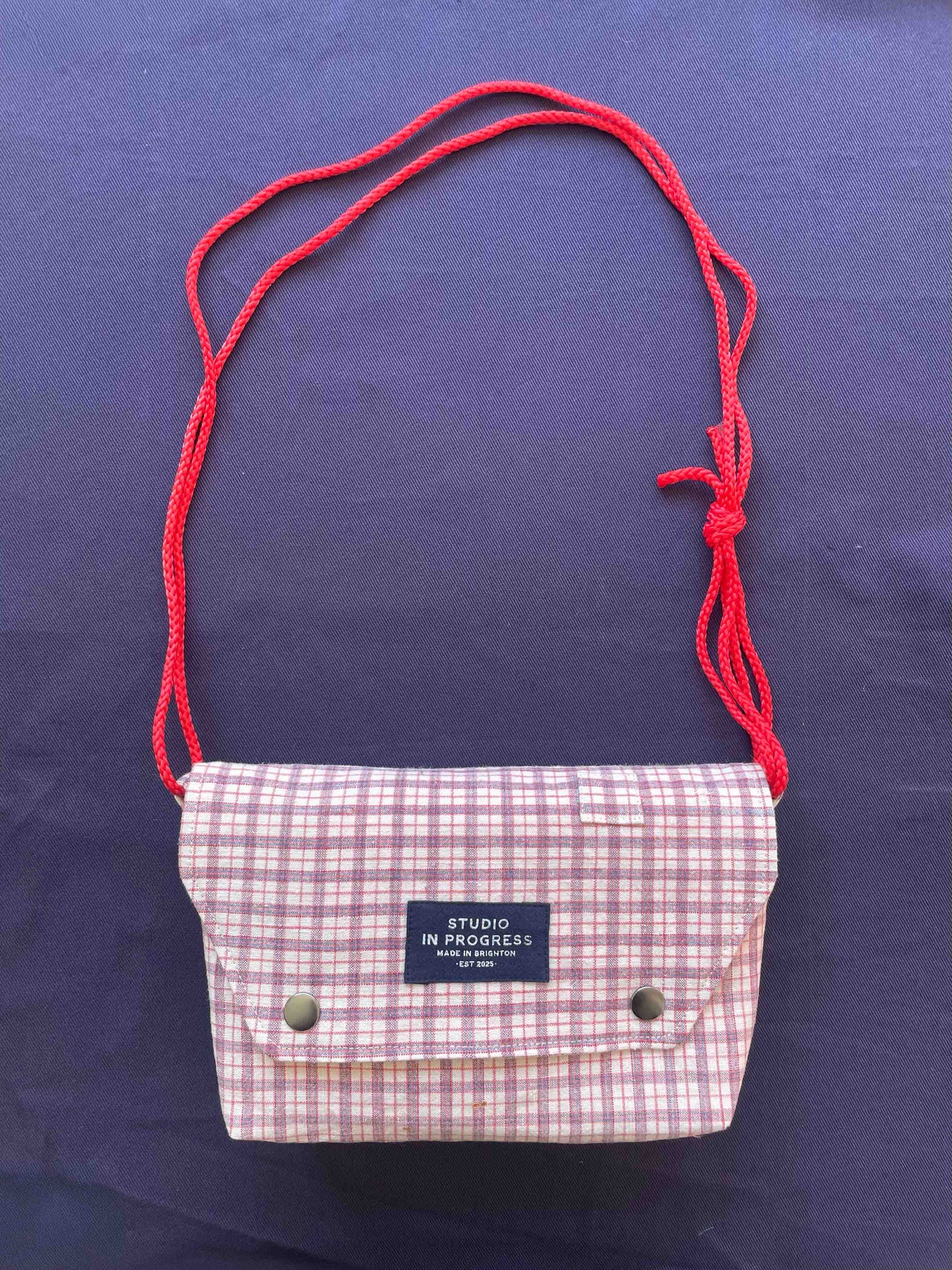 Mini Satchel 023 - Pink Vintage Handwoven Check
