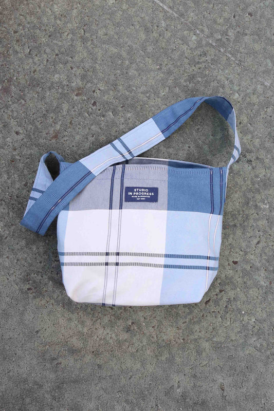 Crossbody Tote - Large Blue Check