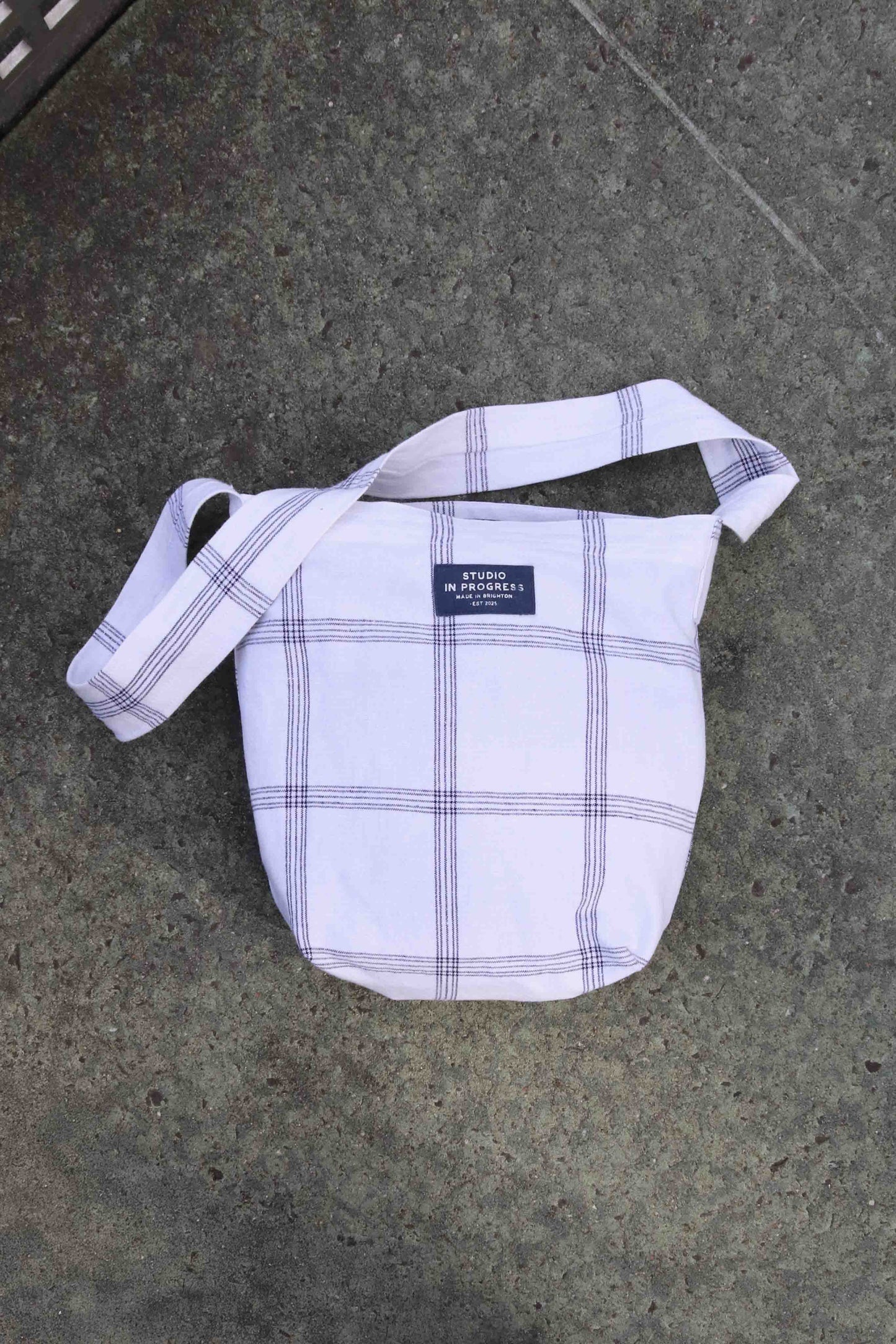 Crossbody Tote - White Check